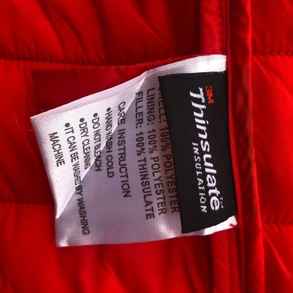 2/$25 🍣 Women’s Slim Puffer Red Orange Down Jacket Snap Buttons Size Medium - Picture 7 of 9